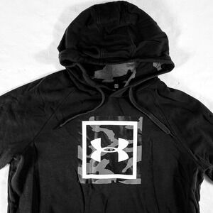 Under Armour Mens XL Black Camo Logo Hoodie Sweatshirt Camo Graphic Pullover